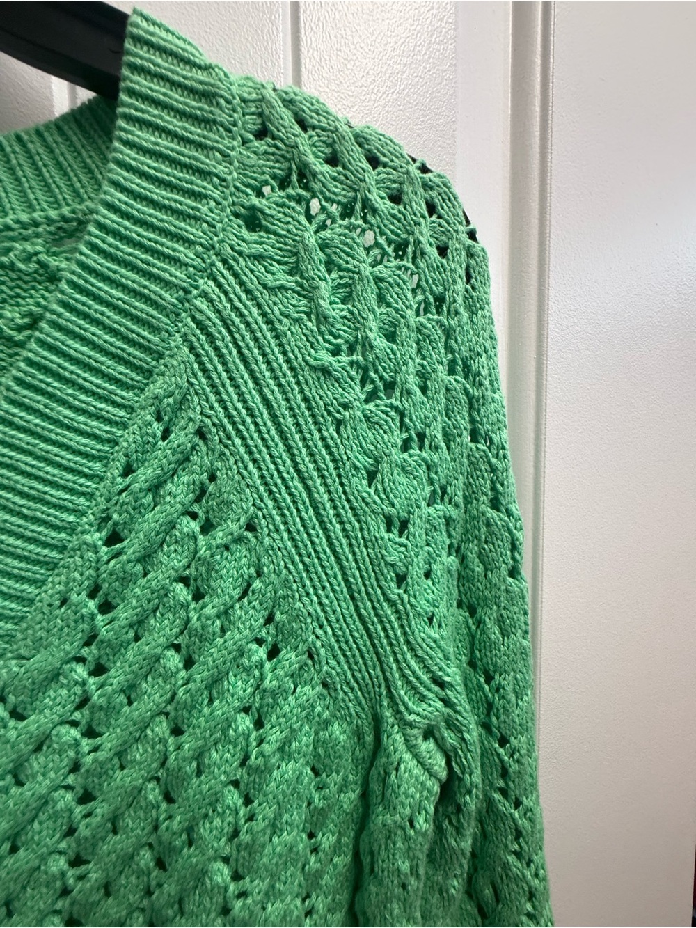 Talbots Green Cable Open Knit V-Neck 100% Cotton Sweater Women’s XS - Picture 3 of 12